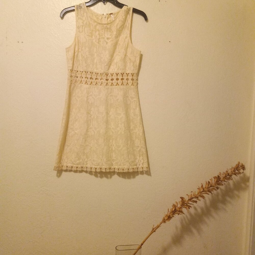 NWOT Free People Ivory/Cream Lace & Crochet 2 Piece Look MiniDress Coquette Prep